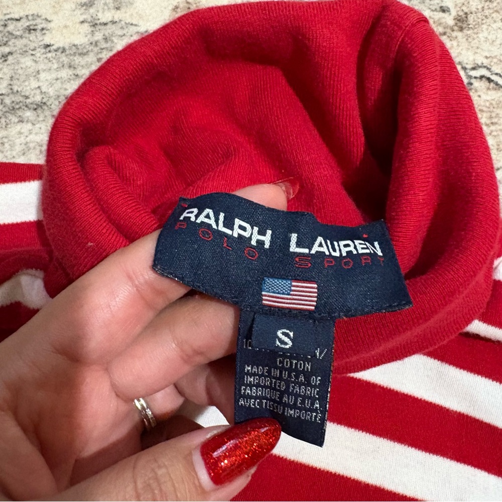 Vintage RALPH LAUREN red white Striped Cotton Turtleneck Sweater size S - Picture 4 of 7
